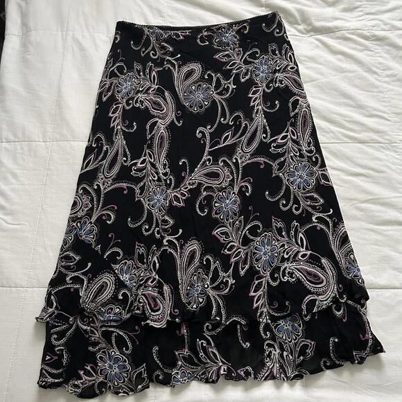 Y2K Black and purple paisley ruffle hem midi skirt size 18 - Picture 3 of 6